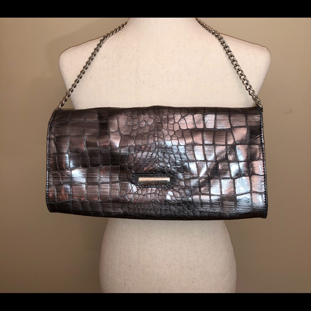 Isabella Fiore Silver Beaded Snakeskin Print Leather Bag/Clutch - Picture 2 of 8